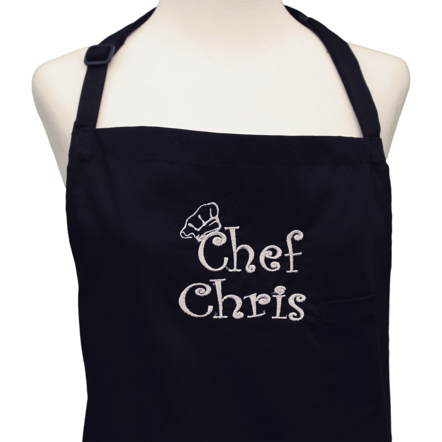 Tablier de chef brodé personnalisé avec n'importe quel nom, tablier noir personnalisé, grand cadeau fête des pères, fête des mères, cuisine, pâtisserie, tablier de grillades