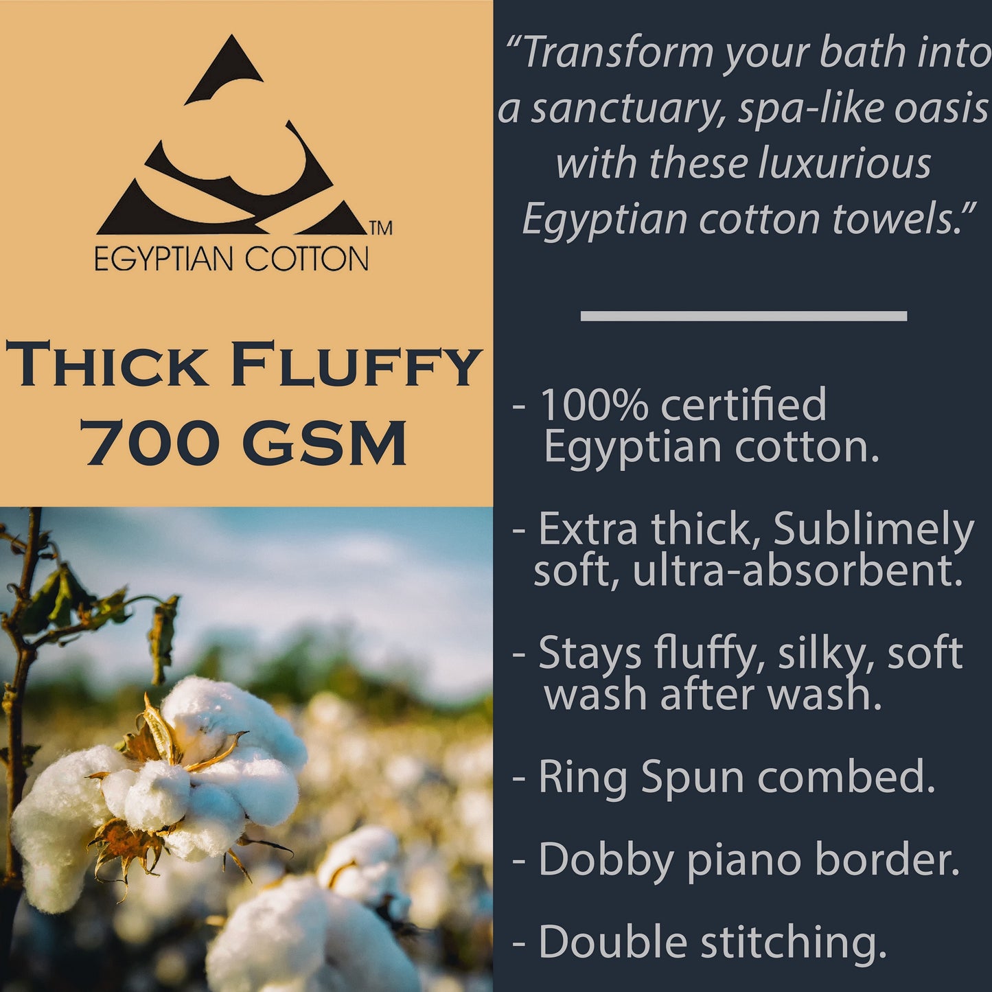 Egyptian Cotton 700GSM Luxe Collection Super Soft Extra Thick